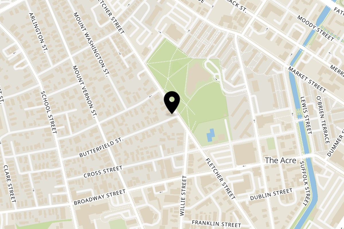 Map showing the location of Eliu's Hole in the Wall on 398 Fletcher St in Lowell